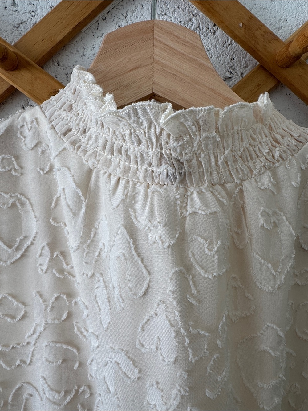 Boho Smocked Mock Neck ruffle hem mini Dress - Cream - Picture 3 of 10